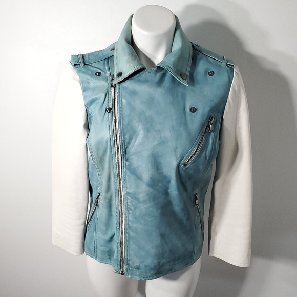 Blue Pearl Leather Motorcycle Jacket - Picture 2 of 6